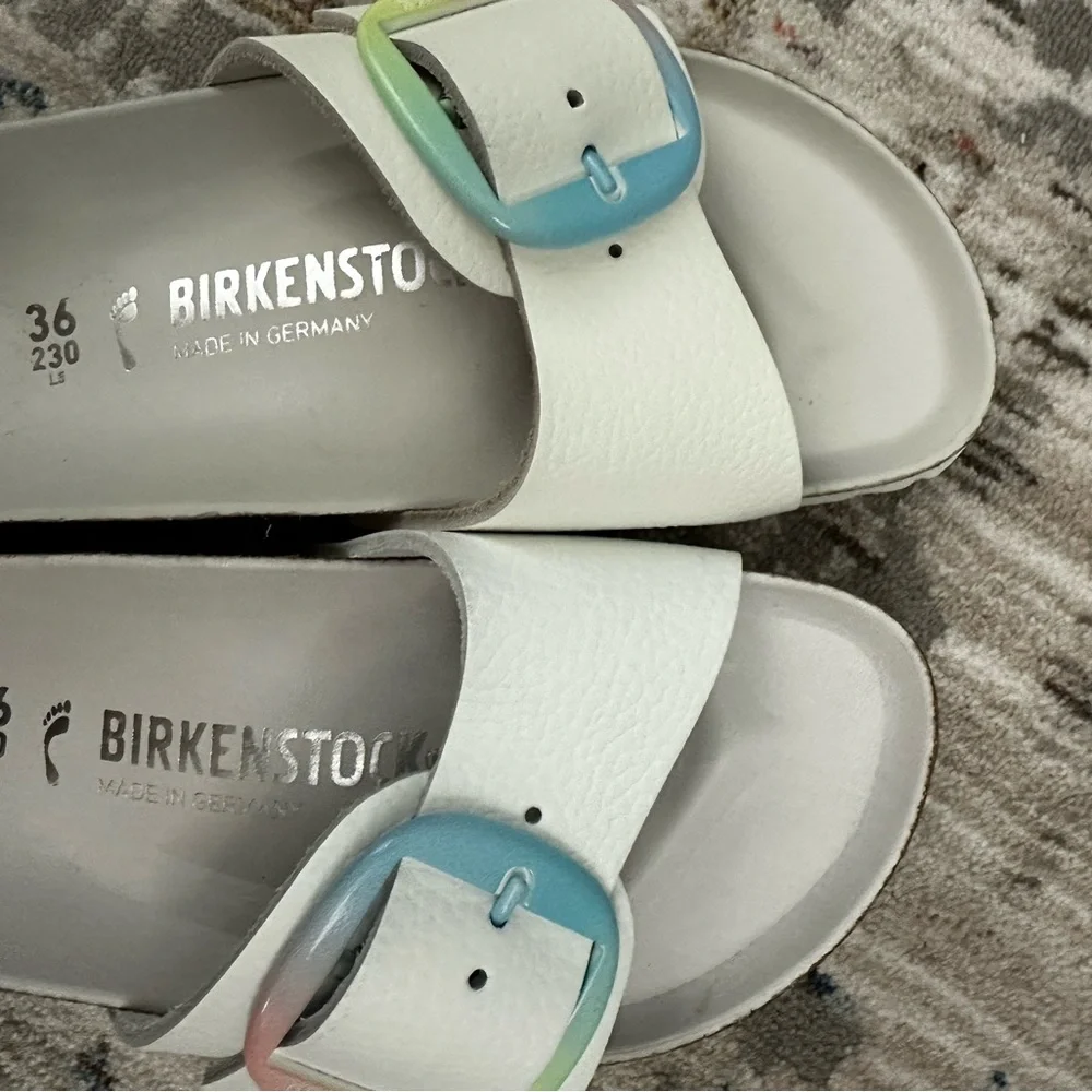 Birkenstock White Leather Madrid Big Buckle with Multicolor Buckle 36 - Picture 10 of 10
